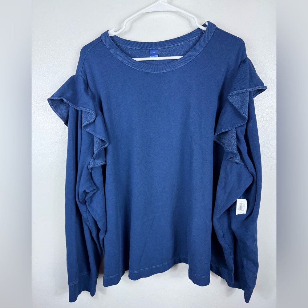 Old Navy Womens Party Fleece Sweatshirt Ruffle‎ Sleeves Size 3X NWT Blue